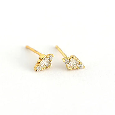 1 Pair Simple Style Trapezoid Sterling Silver Inlay Zircon Ear Studs