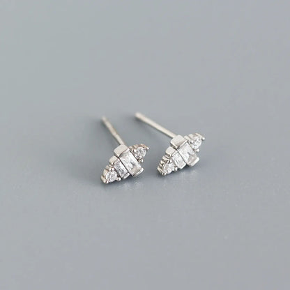 1 Pair Simple Style Trapezoid Sterling Silver Inlay Zircon Ear Studs