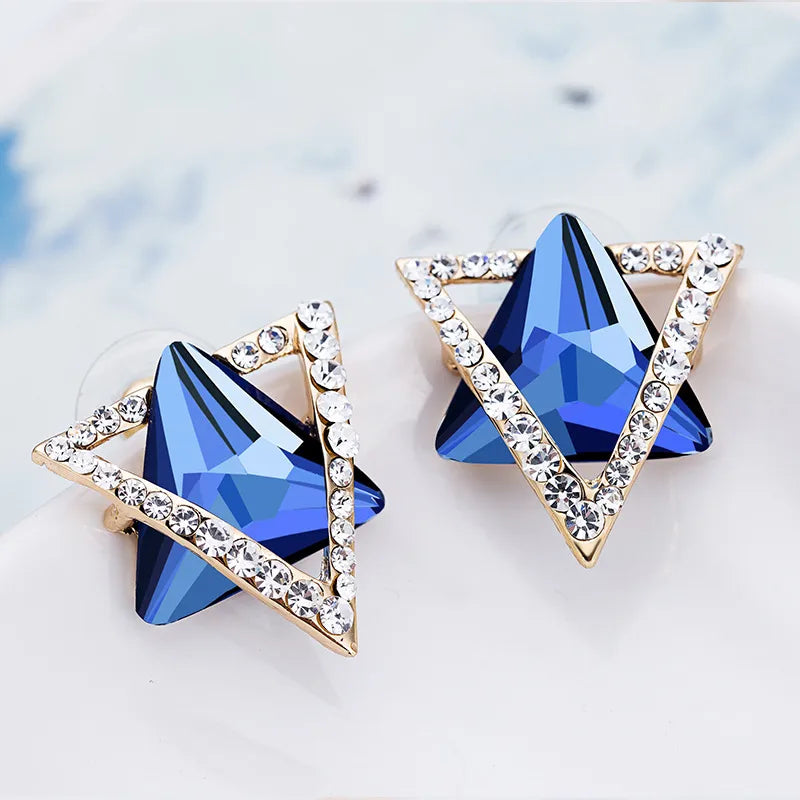 1 Pair Simple Style Triangle Hexagram Plating Inlay Stainless Steel Alloy Artificial Gemstones 18k Gold Plated Ear Studs