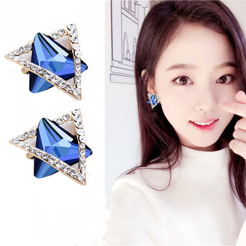 1 Pair Simple Style Triangle Hexagram Plating Inlay Stainless Steel Alloy Artificial Gemstones 18k Gold Plated Ear Studs