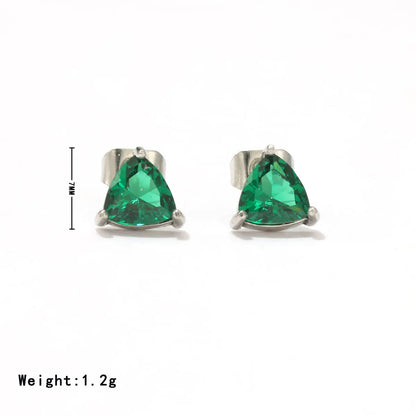 1 Pair Simple Style Triangle Inlay Stainless Steel Zircon White Gold Plated Gold Plated Ear Studs