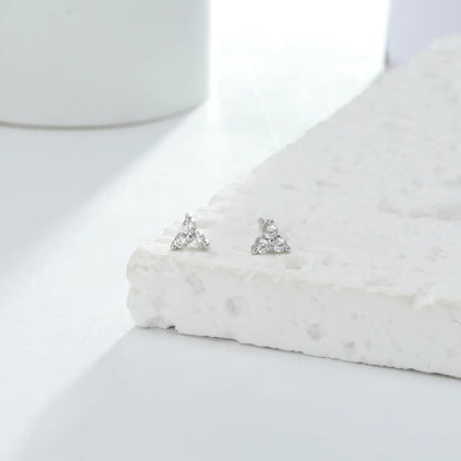 1 Pair Simple Style Triangle Plating Inlay Sterling Silver Zircon White Gold Plated Gold Plated Ear Studs