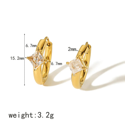 1 Pair Simple Style Triangle Quadrilateral Circle Polishing Plating Inlay Stainless Steel Zircon 18k Gold Plated Earrings