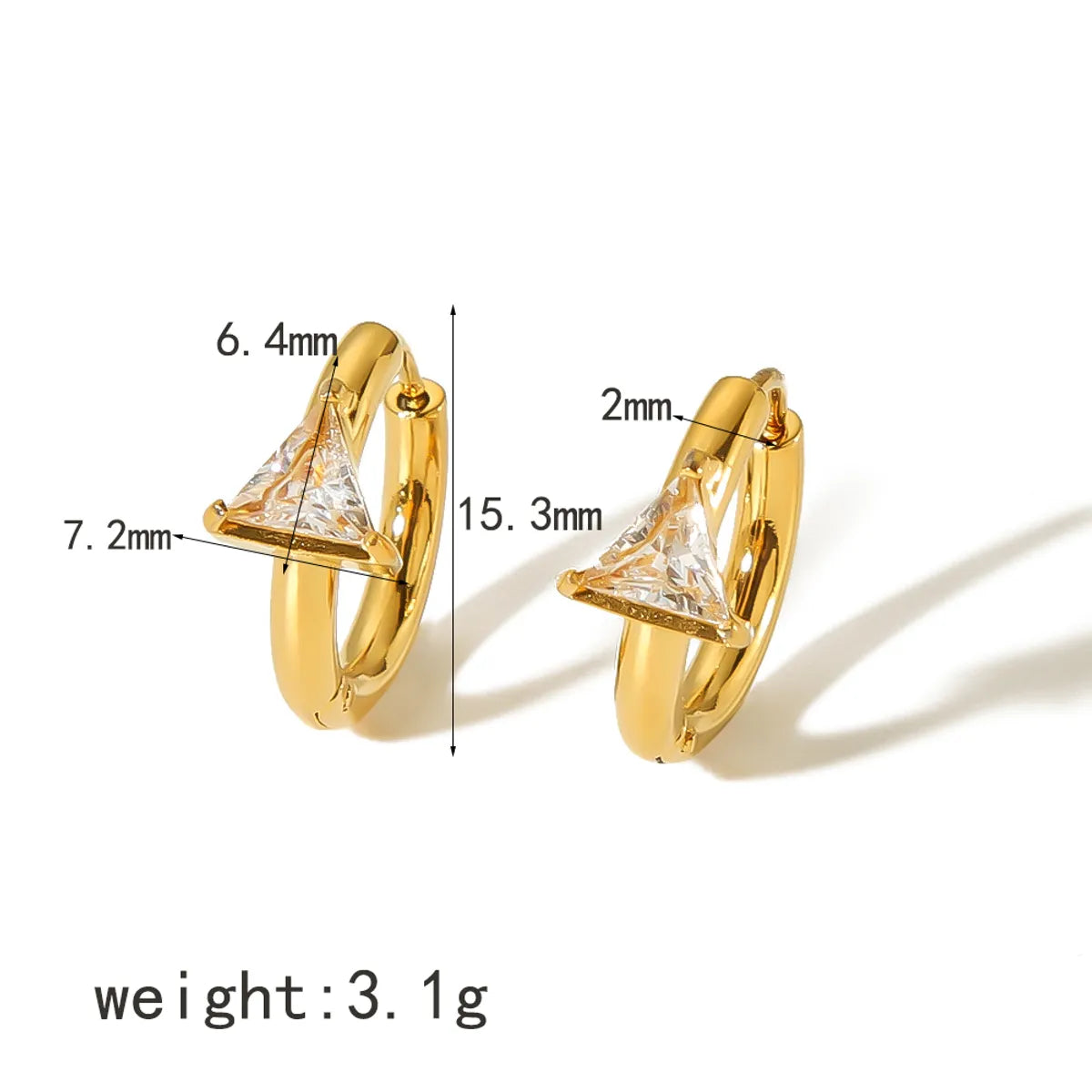 1 Pair Simple Style Triangle Quadrilateral Circle Polishing Plating Inlay Stainless Steel Zircon 18k Gold Plated Earrings