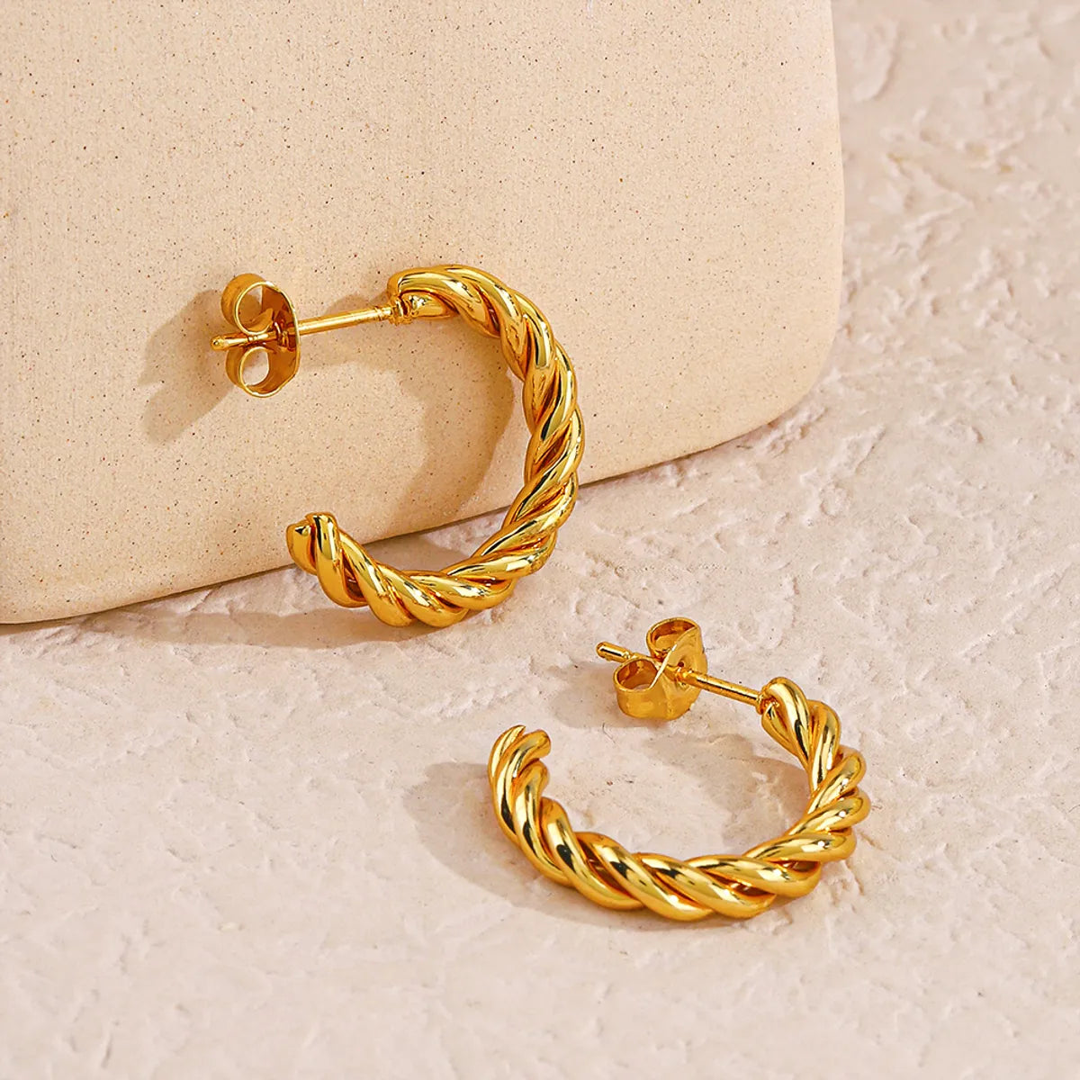 1 Pair Simple Style Twist Plating Stainless Steel 18k Gold Plated Ear Studs