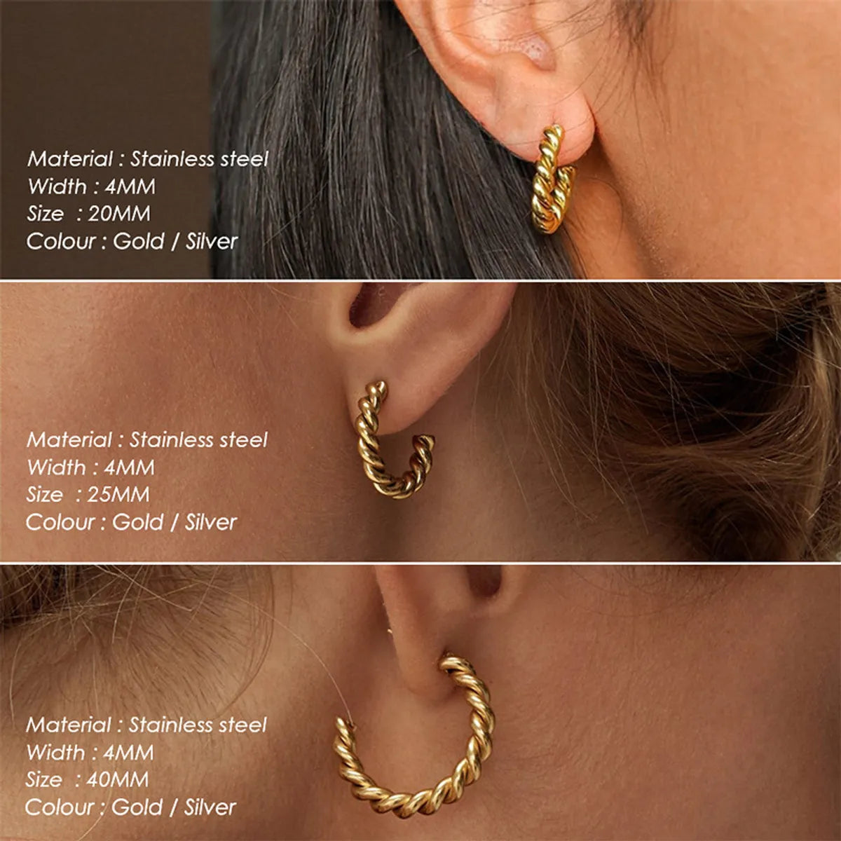 1 Pair Simple Style Twist Plating Stainless Steel Ear Studs