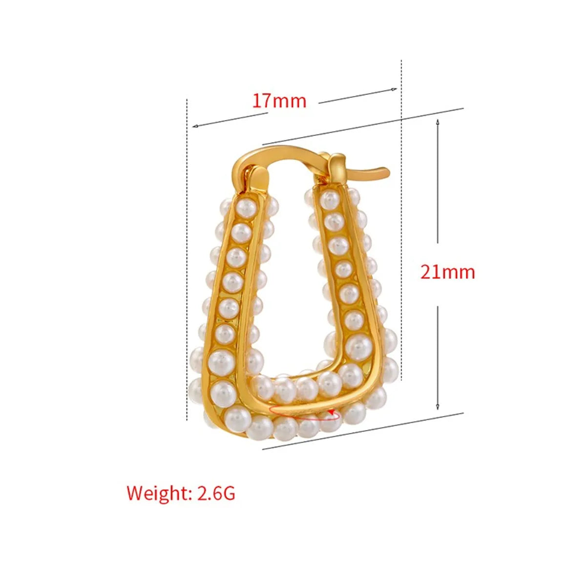 1 Pair Simple Style U Shape Brass Plating Inlay Artificial Pearls 18k Gold Plated Earrings