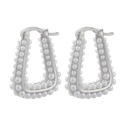 1 Pair Simple Style U Shape Brass Plating Inlay Artificial Pearls 18k Gold Plated Earrings