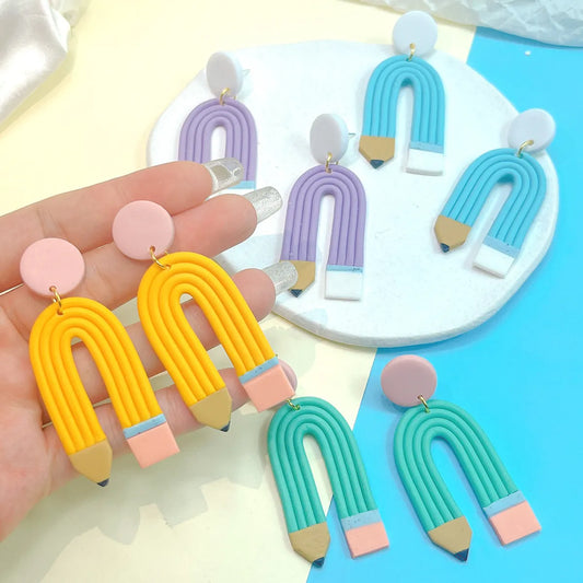 1 Pair Simple Style U Shape Pencil Soft Clay Chandelier Earrings