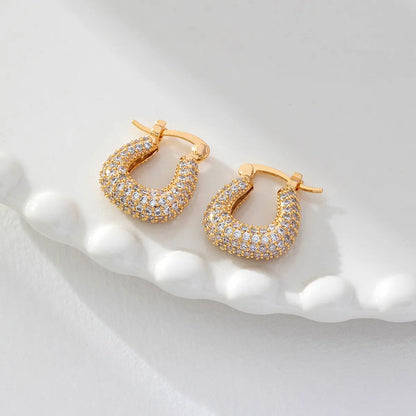 1 Pair Simple Style U Shape Plating Copper Zircon 18K Gold Plated Earrings