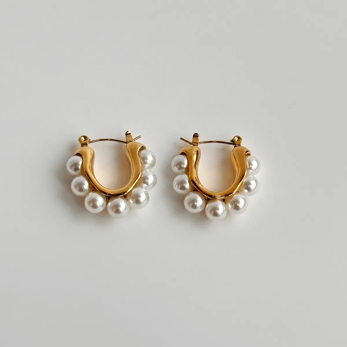 1 Pair Simple Style U Shape Plating Inlay Stainless Steel Artificial Pearls 14k Gold Plated Ear Studs