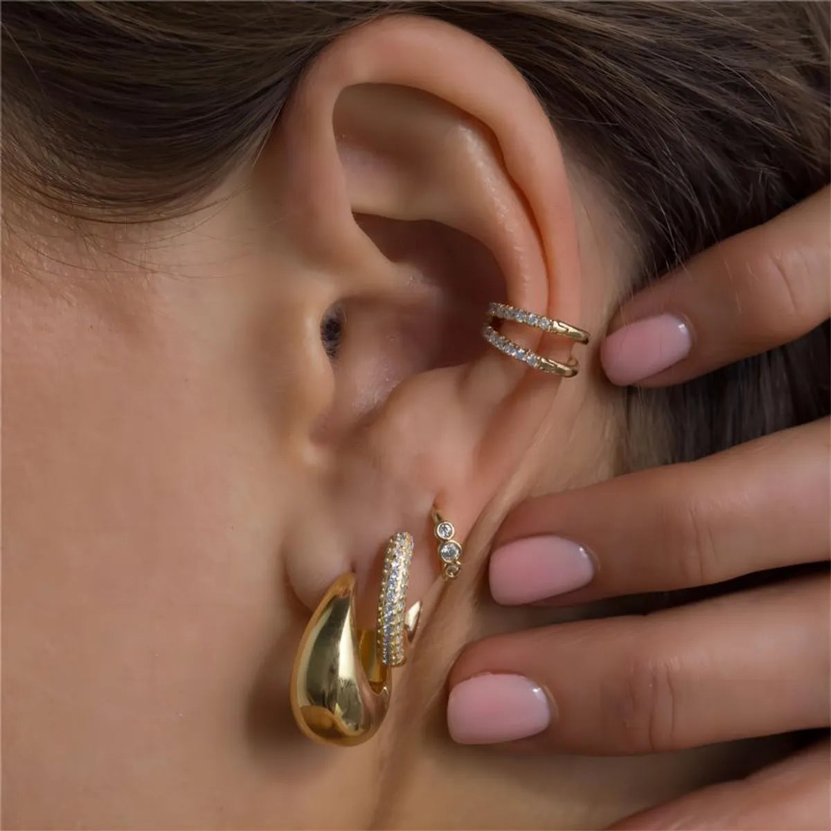 1 Pair Simple Style U Shape Plating Inlay Stainless Steel Zircon 18k Gold Plated Ear Studs