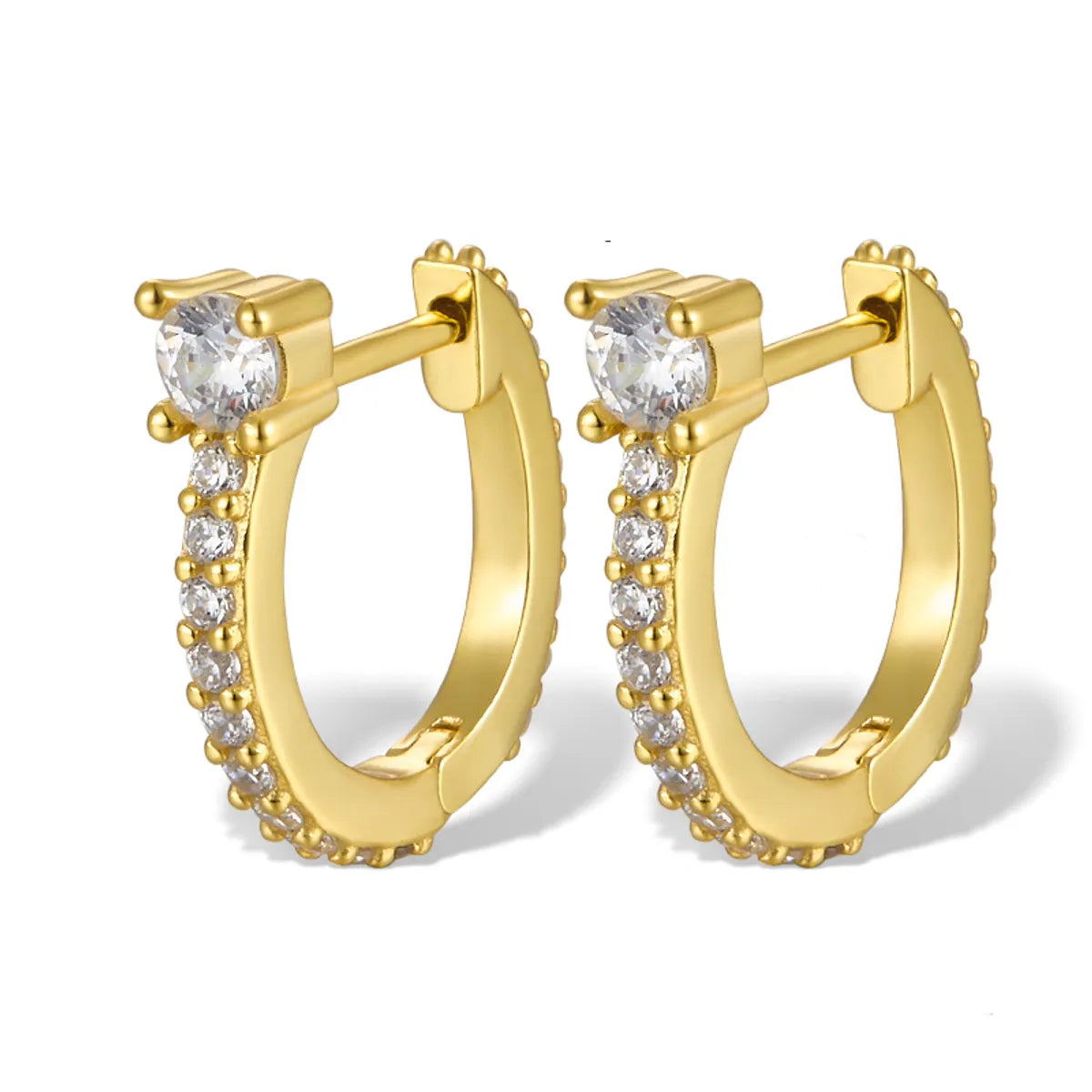 1 Pair Simple Style U Shape Plating Inlay Sterling Silver Zircon 18k Gold Plated White Gold Plated Earrings