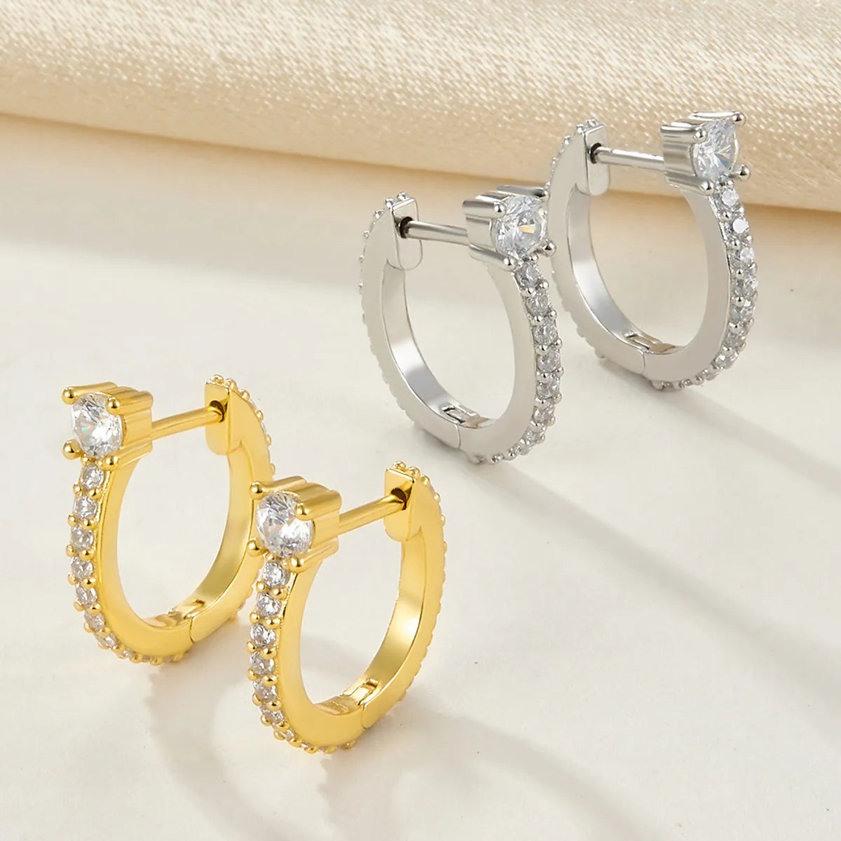 1 Pair Simple Style U Shape Plating Inlay Sterling Silver Zircon 18k Gold Plated White Gold Plated Earrings