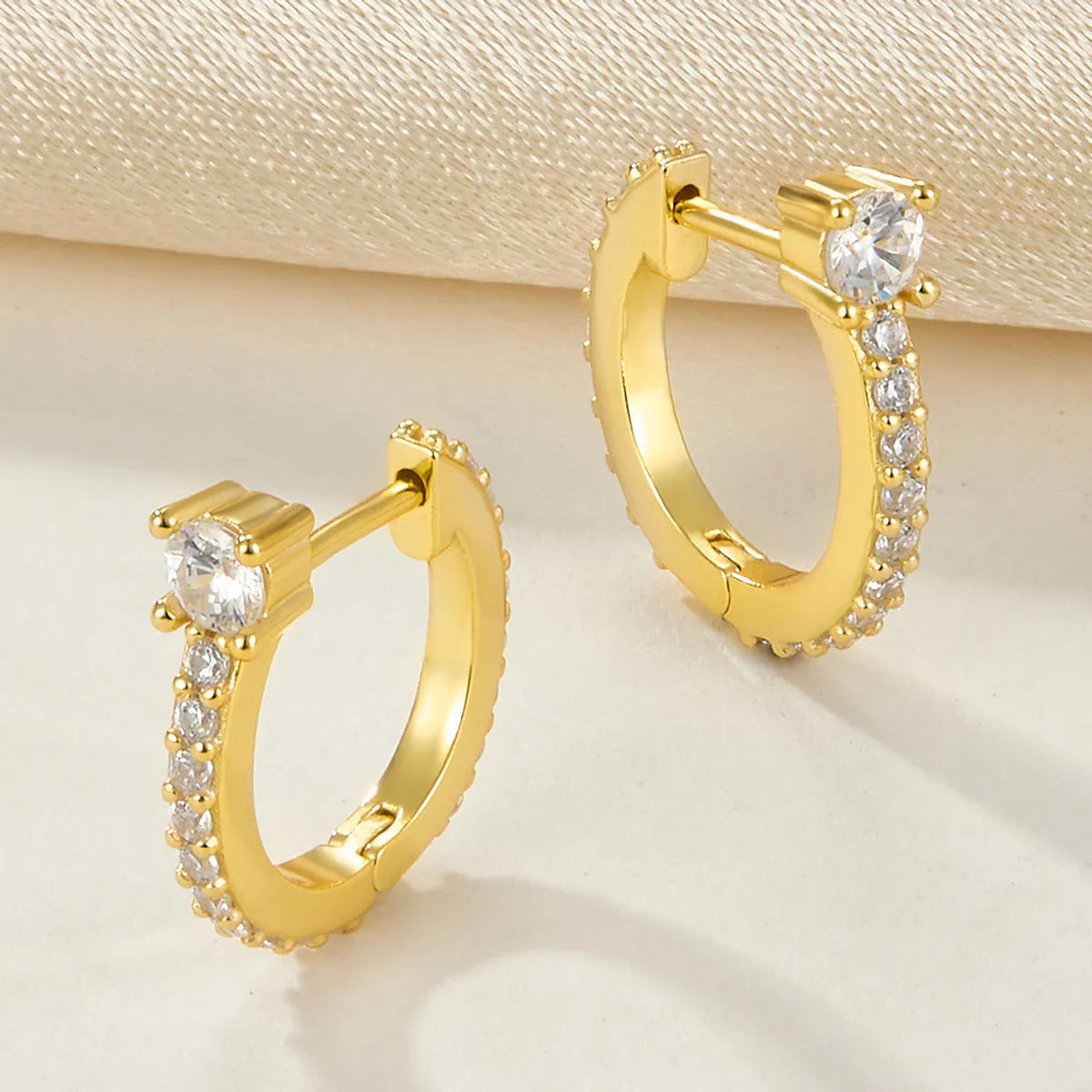 1 Pair Simple Style U Shape Plating Inlay Sterling Silver Zircon 18k Gold Plated White Gold Plated Earrings