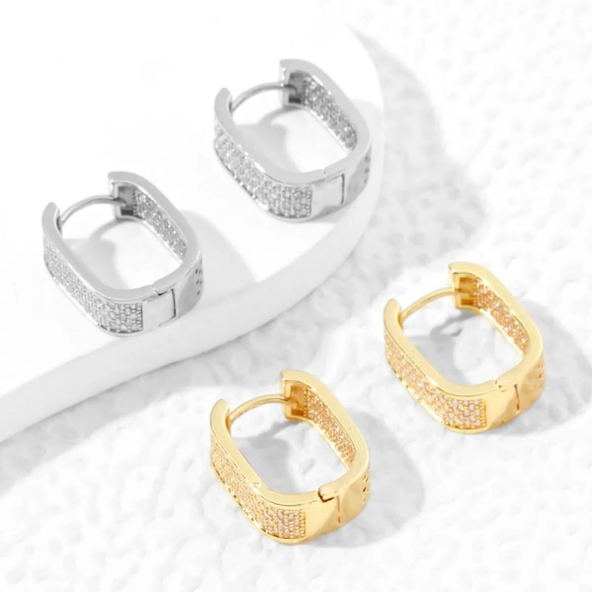 1 Pair Simple Style U Shape Polishing Plating Inlay Copper Zircon 18K Gold Plated Earrings