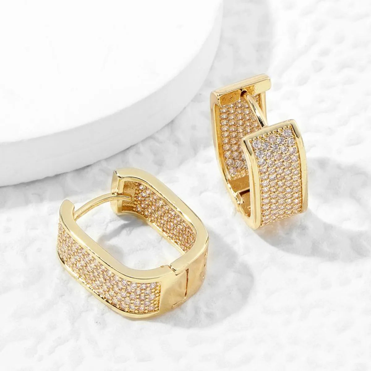 1 Pair Simple Style U Shape Polishing Plating Inlay Copper Zircon 18K Gold Plated Earrings