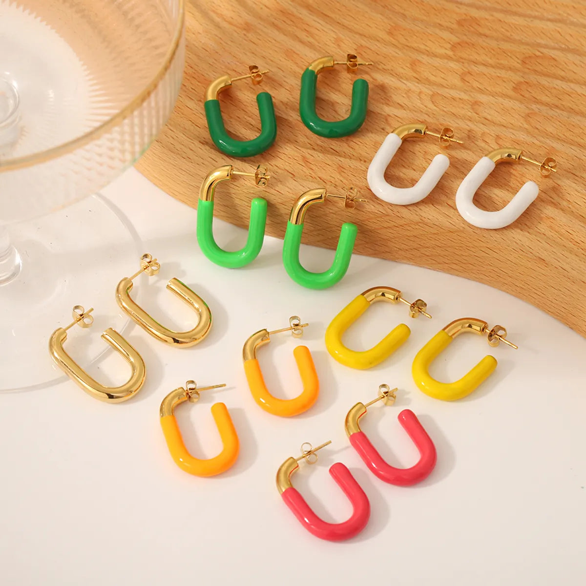 1 Pair Simple Style U Shape Polishing Plating Stainless Steel 18k Gold Plated Hoop Earrings