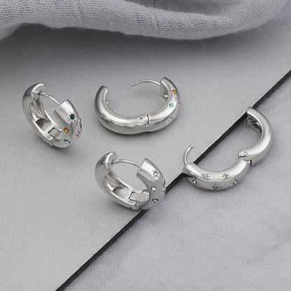 1 Pair Simple Style U Shape Round Plating Inlay Stainless Steel Pearl Zircon 18k Gold Plated Earrings