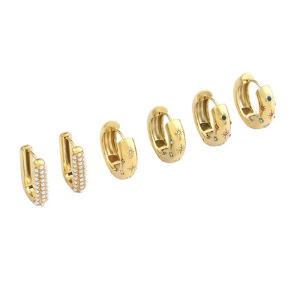 1 Pair Simple Style U Shape Round Plating Inlay Stainless Steel Pearl Zircon 18k Gold Plated Earrings