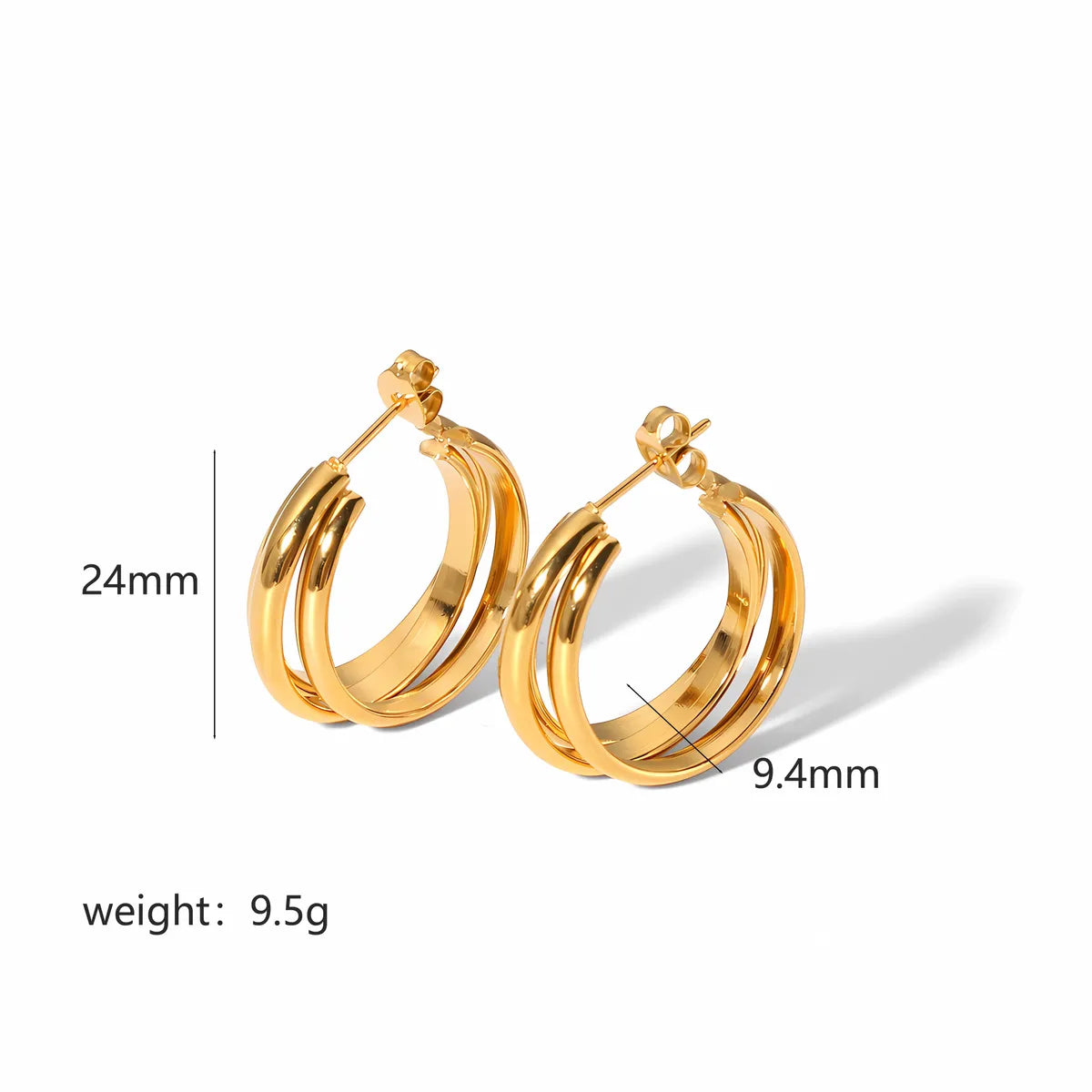 1 Pair Simple Style U Shape Round Solid Color Polishing Plating 304 Stainless Steel 18K Gold Plated Earrings