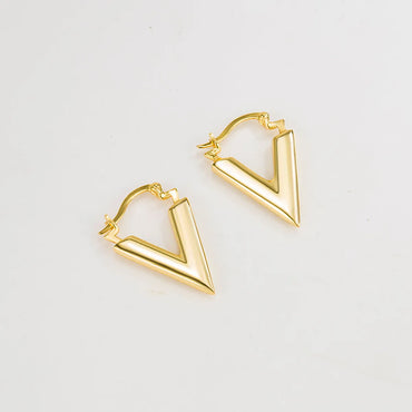 1 Pair Simple Style V Shape Plating Sterling Silver 18k Gold Plated Earrings