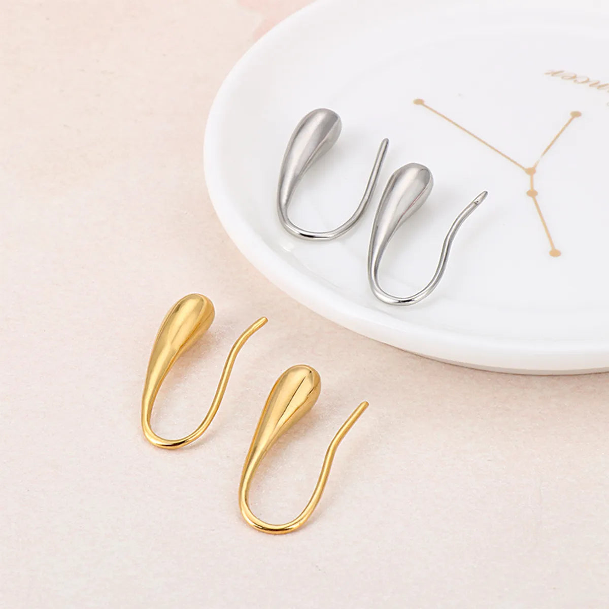 1 Pair Simple Style Water Droplets 304 Stainless Steel 18K Gold Plated Ear Hook