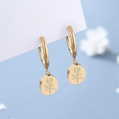 1 Pair Simple Style Water Droplets Heart Shape Flower Plating Inlay Carving Stainless Steel Titanium Steel Zircon Gold Plated Drop Earrings