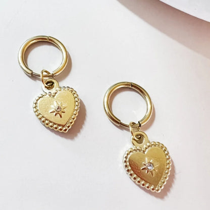 1 Pair Simple Style Water Droplets Heart Shape Flower Plating Inlay Carving Stainless Steel Titanium Steel Zircon Gold Plated Drop Earrings