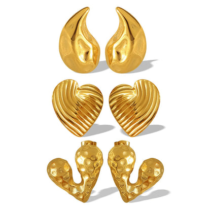 1 Pair Simple Style Water Droplets Heart Shape Plating 304 Stainless Steel 18K Gold Plated Ear Studs