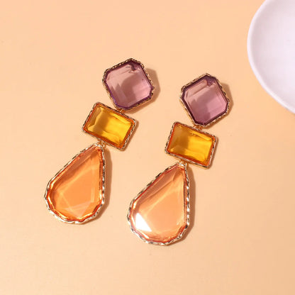 1 Pair Simple Style Water Droplets Inlay Alloy Glass Drop Earrings