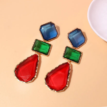 1 Pair Simple Style Water Droplets Inlay Alloy Glass Drop Earrings