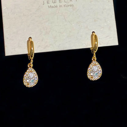 1 Pair Simple Style Water Droplets Inlay Copper Zircon Drop Earrings