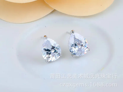 1 Pair Simple Style Water Droplets Inlay Copper Zircon White Gold Plated Ear Studs