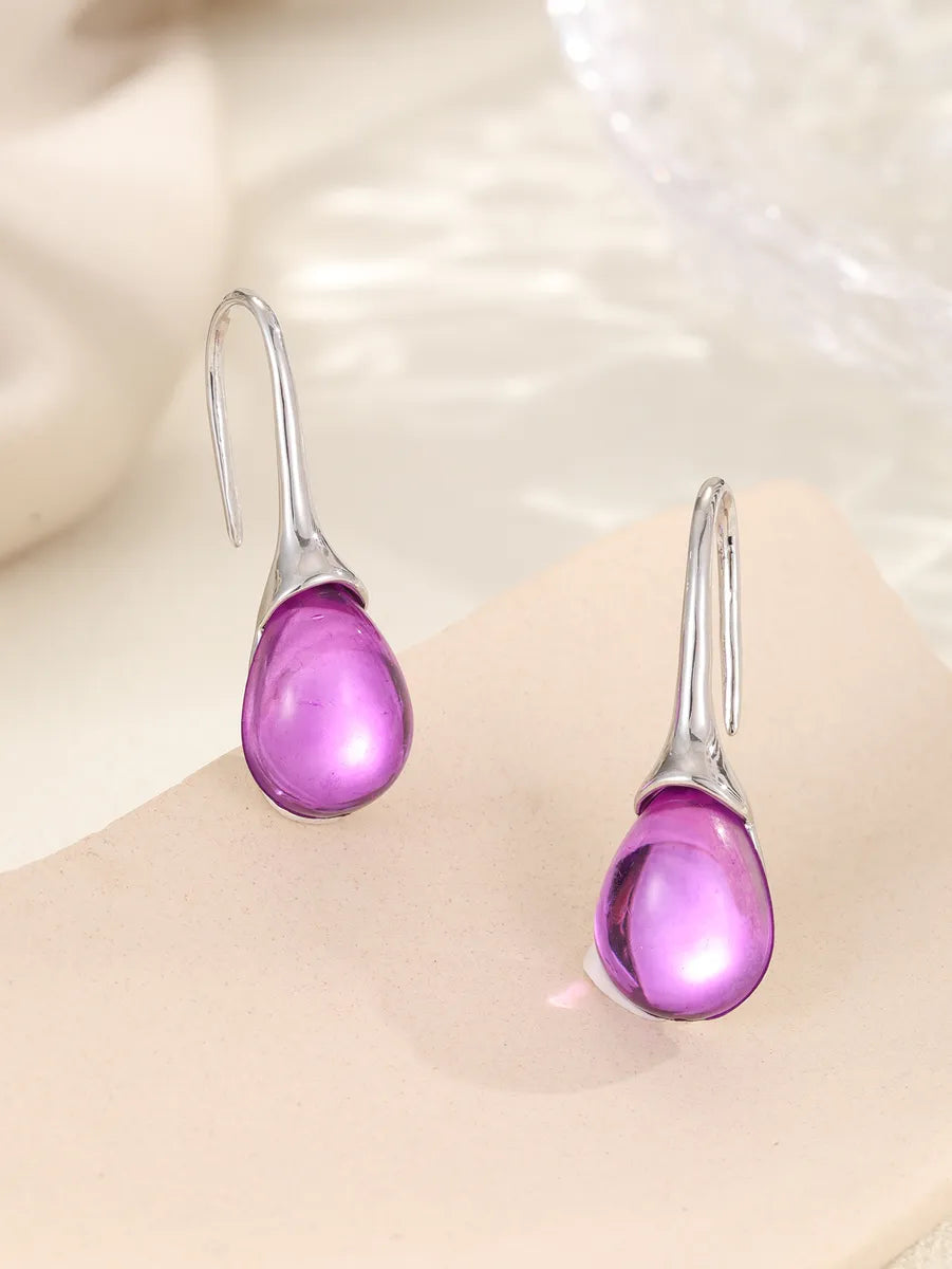 1 Pair Simple Style Water Droplets Inlay Stainless Steel Glass Drop Earrings