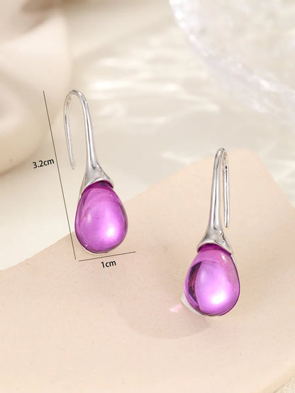 1 Pair Simple Style Water Droplets Inlay Stainless Steel Glass Drop Earrings