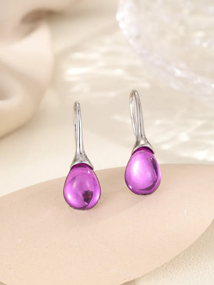 1 Pair Simple Style Water Droplets Inlay Stainless Steel Glass Drop Earrings