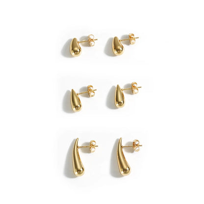 1 Pair Simple Style Water Droplets Plating 304 Stainless Steel 18K Gold Plated Ear Studs