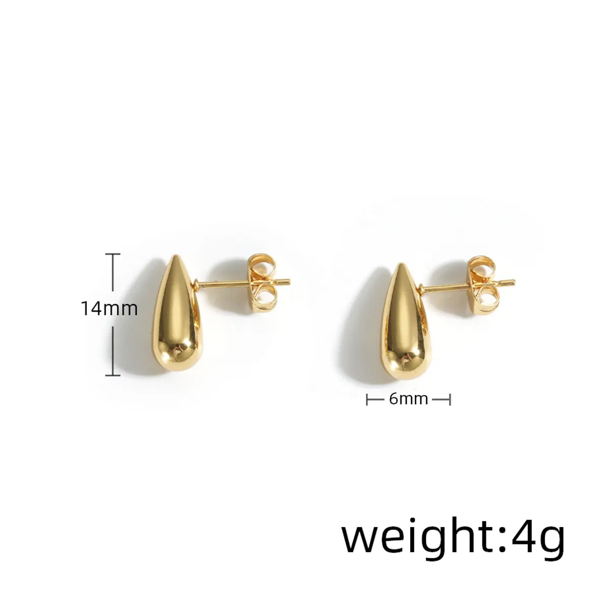 1 Pair Simple Style Water Droplets Plating 304 Stainless Steel 18K Gold Plated Ear Studs