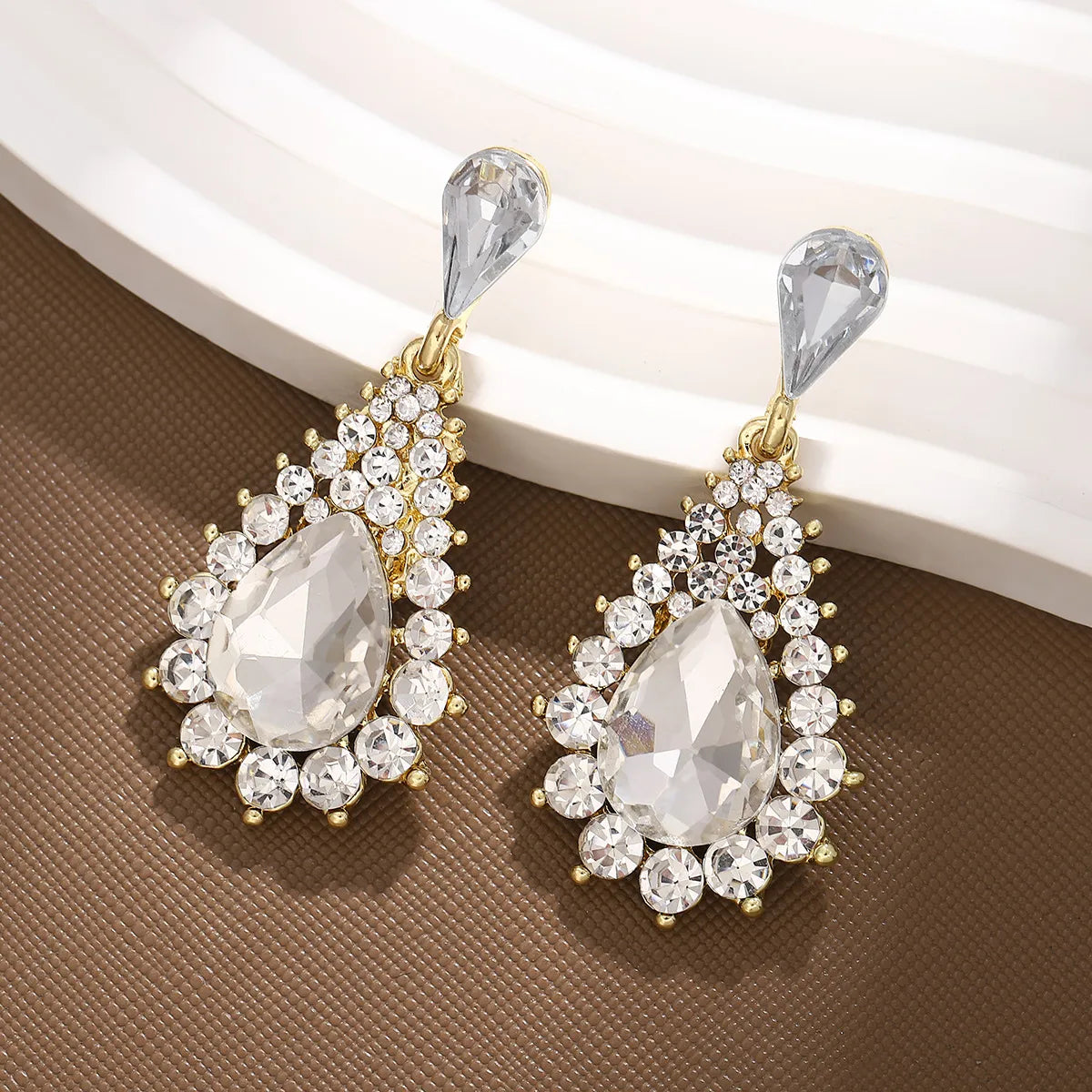 1 Pair Simple Style Water Droplets Plating Artificial Crystal Alloy Drop Earrings