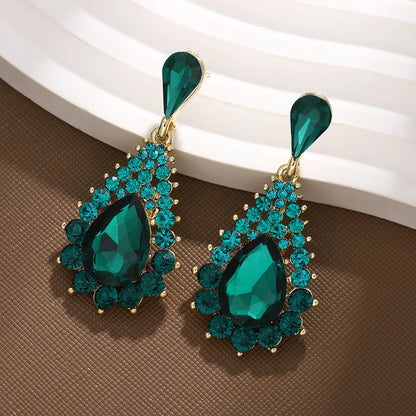 1 Pair Simple Style Water Droplets Plating Artificial Crystal Alloy Drop Earrings