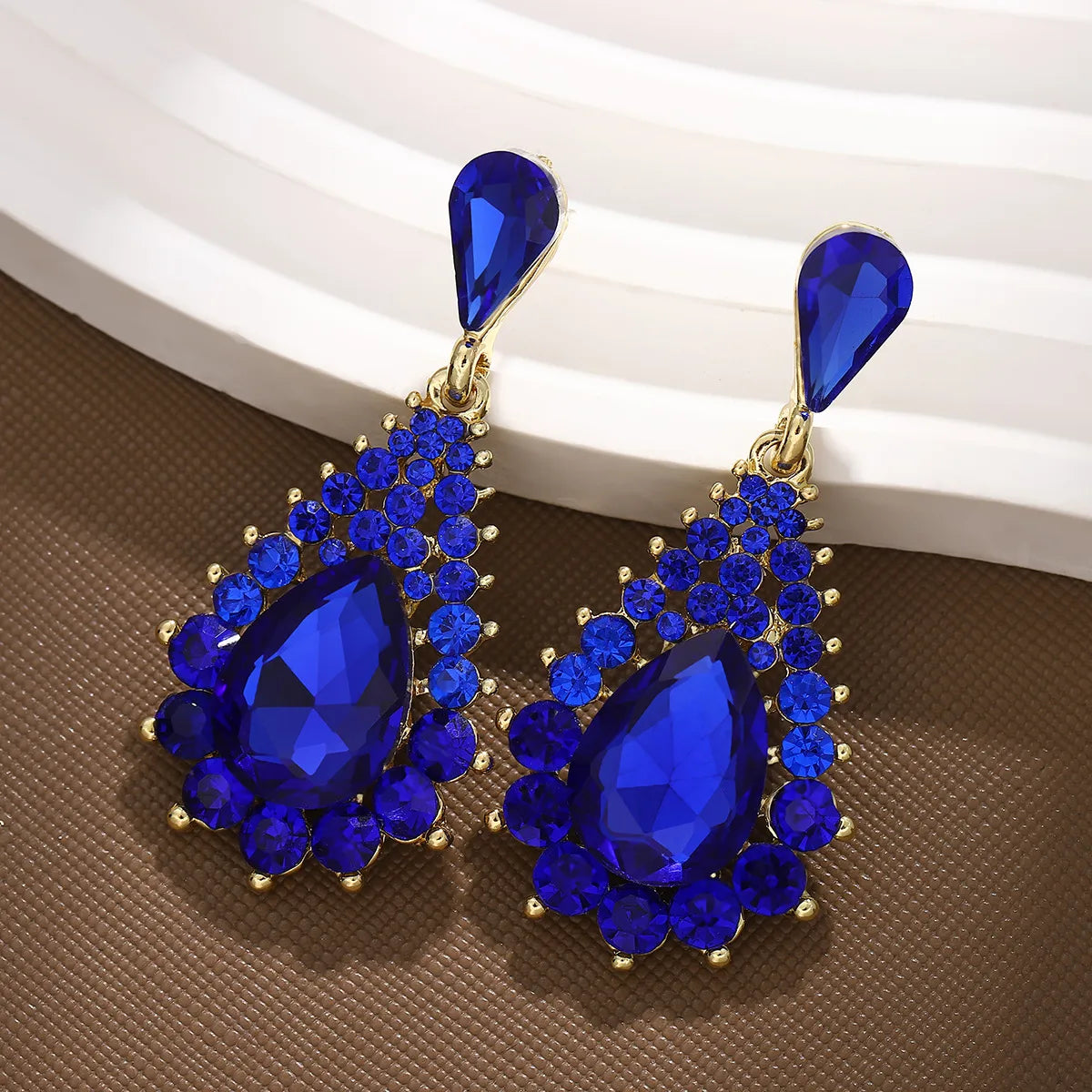 1 Pair Simple Style Water Droplets Plating Artificial Crystal Alloy Drop Earrings