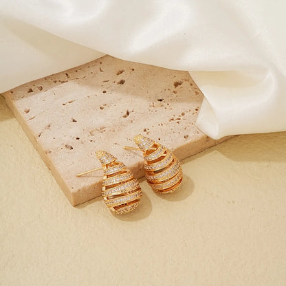 1 Pair Simple Style Water Droplets Plating Hollow Out Inlay Copper Zircon White Gold Plated Gold Plated Ear Studs