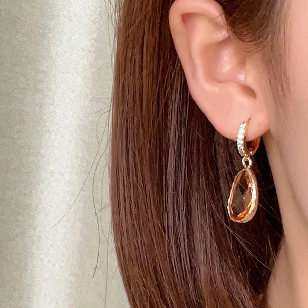 1 Pair Simple Style Water Droplets Plating Inlay Copper Crystal Glass Zircon Drop Earrings