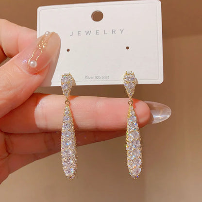 1 Pair Simple Style Water Droplets Plating Inlay Copper Rhinestones Gold Plated Drop Earrings