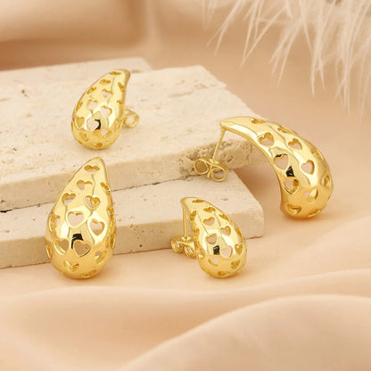 1 Pair Simple Style Water Droplets Plating Inlay Copper Rhinestones Gold Plated Ear Studs