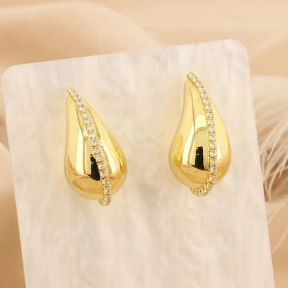 1 Pair Simple Style Water Droplets Plating Inlay Copper Rhinestones Gold Plated Ear Studs