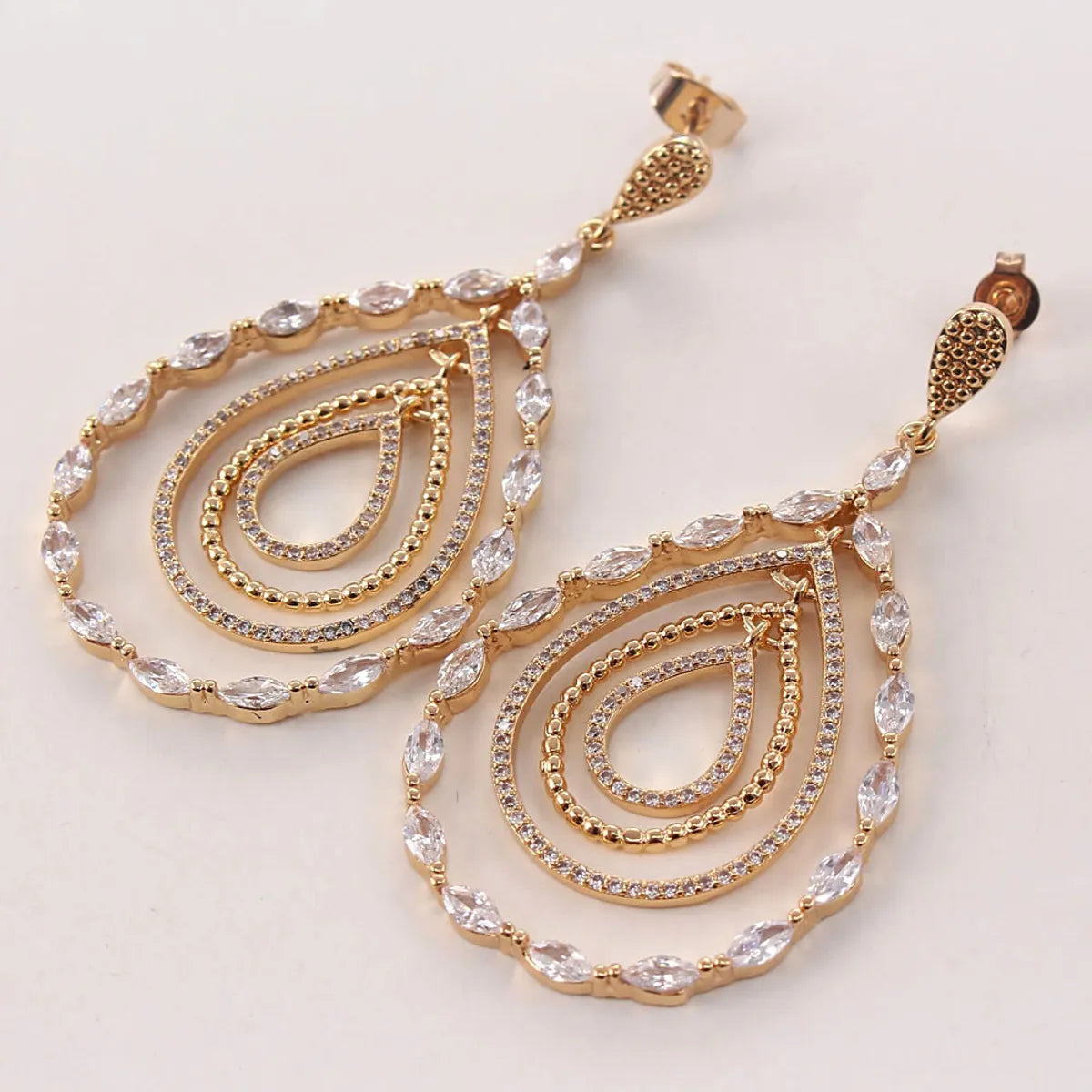 1 Pair Simple Style Water Droplets Plating Inlay Copper Zircon Gold Plated Drop Earrings