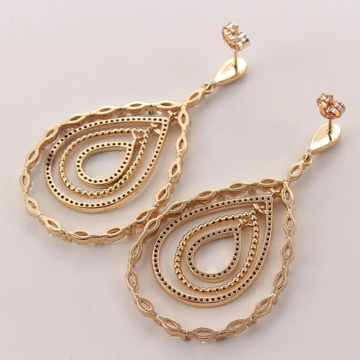 1 Pair Simple Style Water Droplets Plating Inlay Copper Zircon Gold Plated Drop Earrings