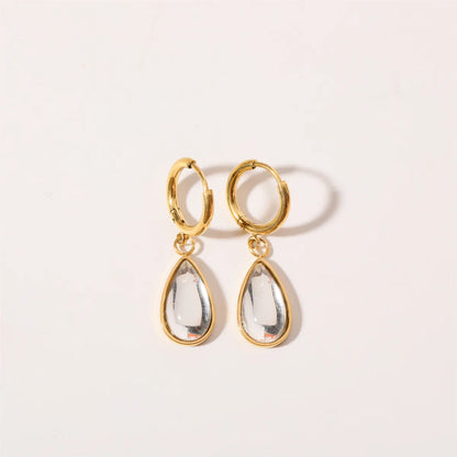 1 Pair Simple Style Water Droplets Plating Inlay Stainless Steel Birthstone 18k Gold Plated Drop Earrings